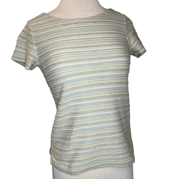 Vintage J. Jill Women SP Striped Short Sleeve  Cotton Top USA Y2K Pullover - Picture 1 of 13